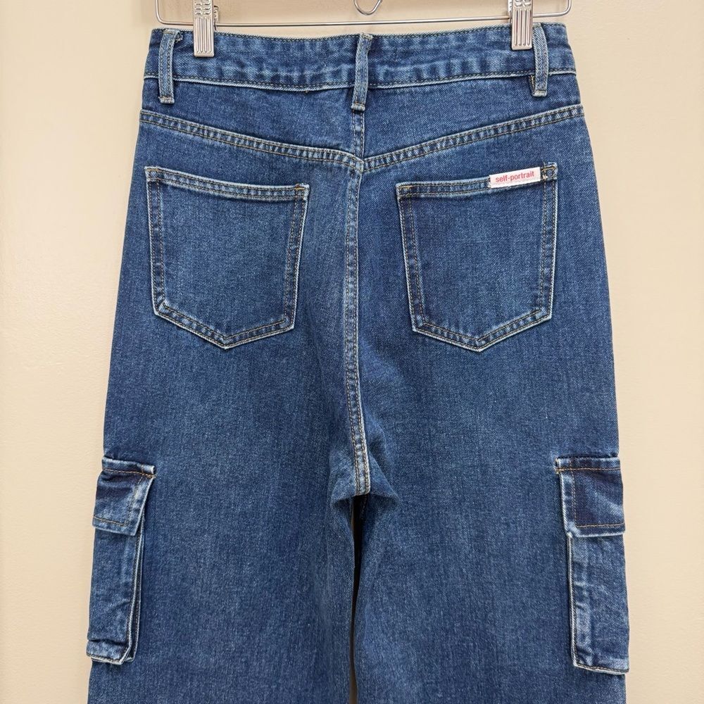 NWT Self Portrait Cargo Jean Wide Leg Denim Size 4 - Picture 7 of 12